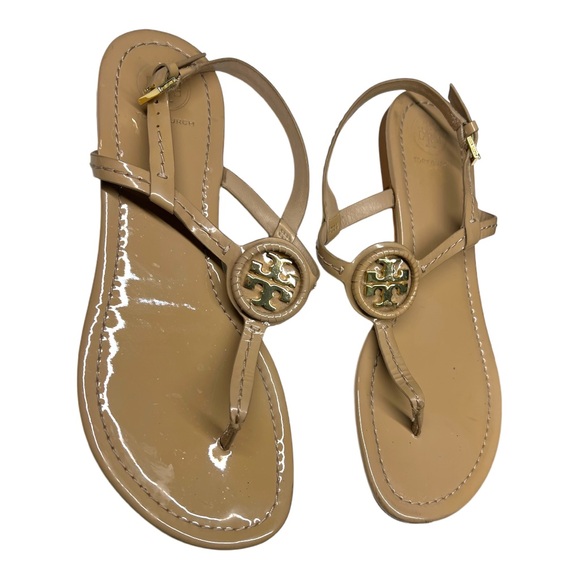 Tory Burch Ali thong Patent leather Sandals Beige/Tan size 8 - Picture 3 of 9